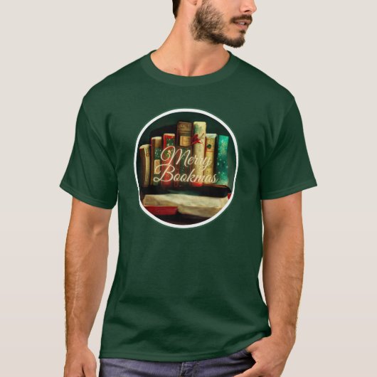Merry Bookmas, Readers en Book Lovers Kerstmis T-shirt (Voorkant)