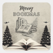 Merry Bookmas, Readers en Book Lovers Vierkante Sticker (Voorkant)