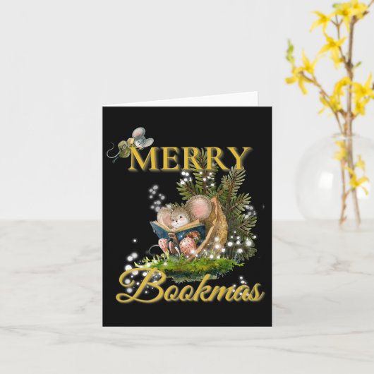 Merry Bookmas' Victorian Christmas Mice Bibliophil Kaart (Gele Bloem)