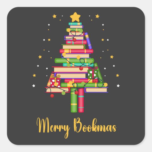 Merry Bookmas Vierkante Sticker (Voorkant)