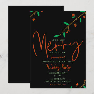 Merry Botanical Black Berry Branch Holiday Party Kaart
