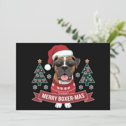 Merry Boxer-mas Schattigee Boxer Hondenliefhebber  Feestdagenkaart (Staand voorkant)