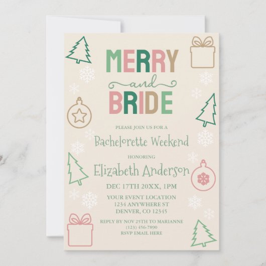 Merry & Bride Christmas Bachelorette Party Kaart (Voorkant)