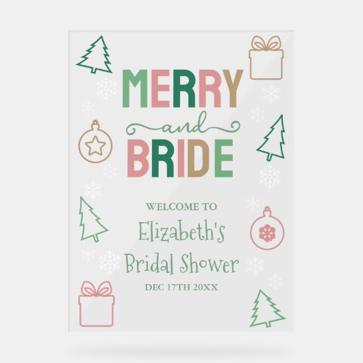 Merry & Bride Christmas Bridal Shower Acryl Bord (Voorkant)