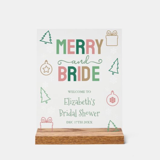 Merry & Bride Christmas Bridal Shower Acryl Bord (Voorkant)