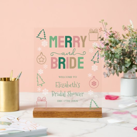 Merry & Bride Christmas Bridal Shower Acryl Bord (Huwelijk)