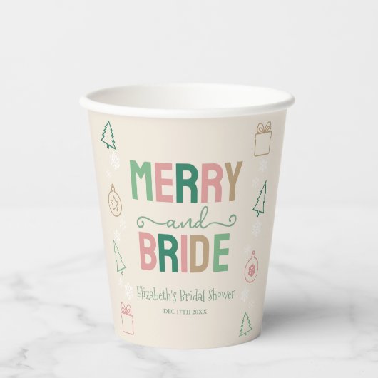 Merry & Bride Christmas Bridal Shower Papieren Bekers (Voorkant)