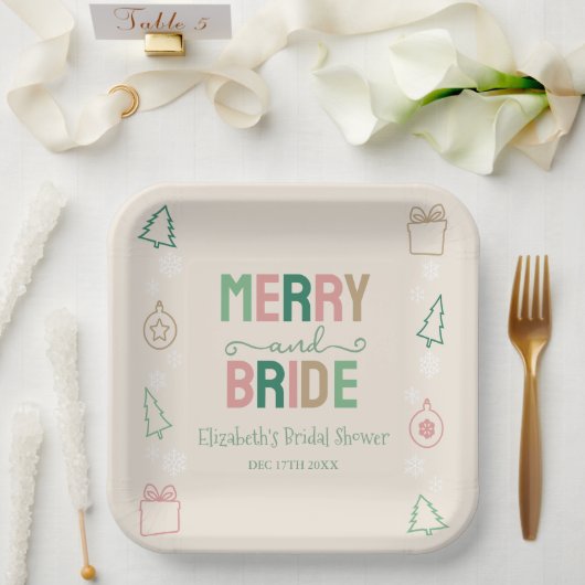 Merry & Bride Christmas Bridal Shower Papieren Bordje (Huwelijk)