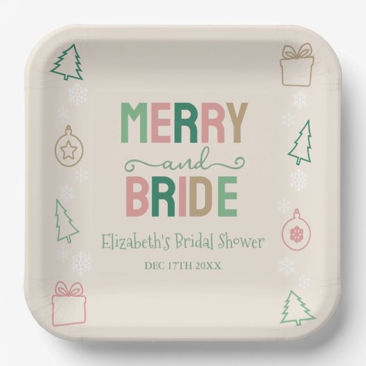 Merry & Bride Christmas Bridal Shower Papieren Bordje (Voorkant)