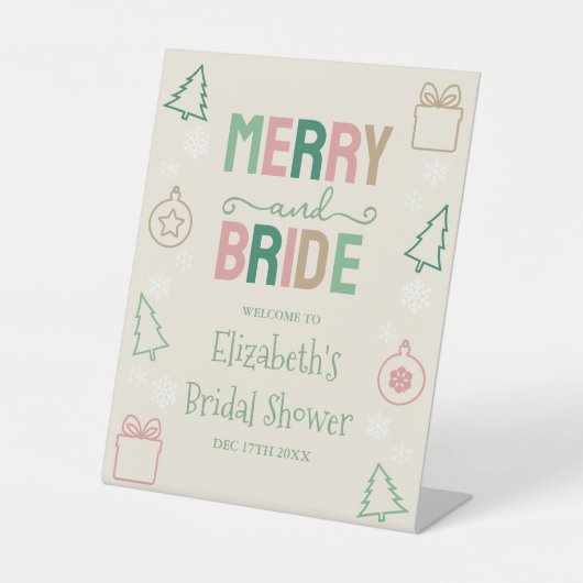 Merry & Bride Christmas Bridal Shower Reclamebord Met Voetstuk (Voorkant)