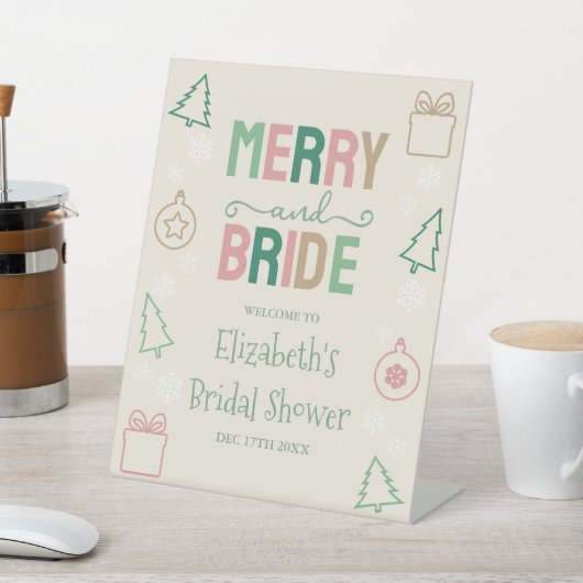 Merry & Bride Christmas Bridal Shower Reclamebord Met Voetstuk (Insitu)