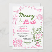 Merry & Bride Hand Drawn Christmas Bridal Shower Kaart (Voorkant)
