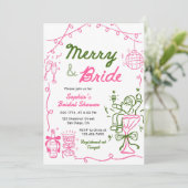 Merry & Bride Hand Drawn Christmas Bridal Shower Kaart (Staand voorkant)