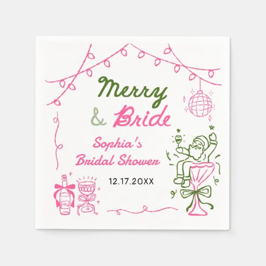 Merry & Bride Hand Drawn Christmas Bridal Shower Servet (Voorkant)