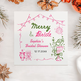 Merry & Bride Hand Getekende Kerst Trouwfeest Borr Servet
