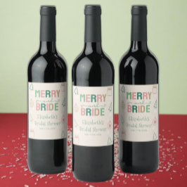 Merry & Bride Kerst Bruidsfeestje Wijn Etiket