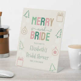 Merry & Bride Kerst Bruiloft Borrel Reclamebord Met Voetstuk