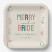 Merry & Bride Kerst Bruiloft Feest Papieren Bordje (Voorkant)