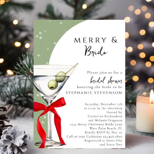 Merry & Bride Martini Kerst Bruidsfeestje Kaart