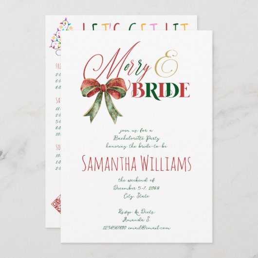 Merry & Bride Winter Christmas Bride Bachelorette Kaart (Voorkant / Achterkant)