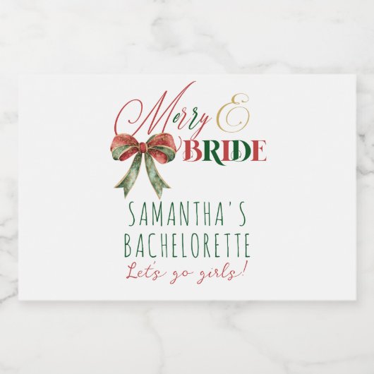 Merry & Bride Winter Christmas Bride Bachelorette Sparkling Wijnetiket (Enkel label)