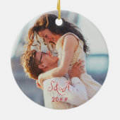 Merry & Bride Winter Christmas Bride Verloving Keramisch Ornament (Achterkant)