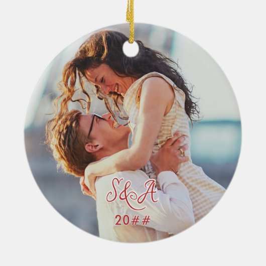 Merry & Bride Winter Christmas Bride Verloving Keramisch Ornament (Achterkant)