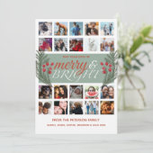 Merry & Bright 20 foto collage Loofwerk Feestdagenkaart (Staand voorkant)