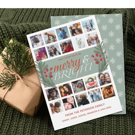 Merry & Bright 20 foto collage Loofwerk Feestdagenkaart