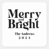 Merry & Bright 3 Familie Fotocollage Kerstmis Vierkante Sticker (Voorkant)