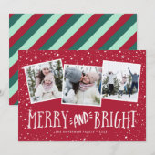 Merry & Bright | 3 Foto-collage Feestdagenkaart (Voorkant / Achterkant)