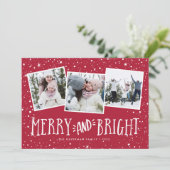 Merry & Bright | 3 Foto-collage Feestdagenkaart (Staand voorkant)