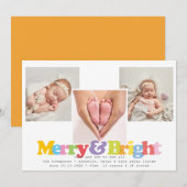 Merry Bright 3 Foto Holiday Geboorteaankondiging Feestdagenkaart (Voorkant / Achterkant)