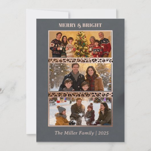 Merry & Bright 3 Foto Koppel Collage Kaart (Voorkant)