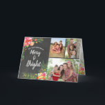 Merry Bright 3 Foto Krijtbord Bloemen Kerstmis Feestdagen Kaart<br><div class="desc">Deze elegante en moderne, aanpasbare kerstkaart met drie foto's van vrolijke en felle waterverf met bloemen is voorzien van kleurrijke afbeeldingen rood, groen, roze, sinaasappel en geel op een krijtbordachtergrond met trendy krijtachtige letters. Deze kaart is eenvoudig aan te passen met uw eigen foto's en namen! De kerstboodschap binnen kan...</div>