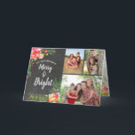 Merry Bright 3 Foto Krijtbord Bloemen Kerstmis Feestdagen Kaart<br><div class="desc">Deze elegante en moderne, aanpasbare kerstkaart met drie foto's van vrolijke en felle waterverf met bloemen is voorzien van kleurrijke afbeeldingen rood, groen, roze, sinaasappel en geel op een krijtbordachtergrond met trendy krijtachtige letters. Deze kaart is eenvoudig aan te passen met uw eigen foto's en namen! De kerstboodschap binnen kan...</div>