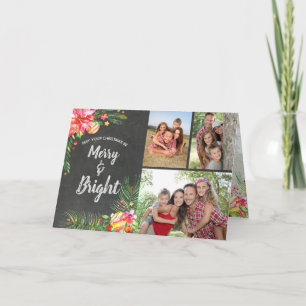 Merry Bright 3 Foto Krijtbord Bloemen Kerstmis Feestdagen Kaart