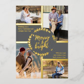 Merry & Bright 4 Foto Collage Gray en Gold Folie Feestdagenkaart (Voorkant)