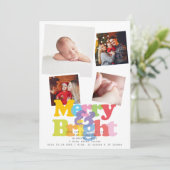 Merry Bright 4 Foto Kerst Geboorte Aankondiging (Staand voorkant)