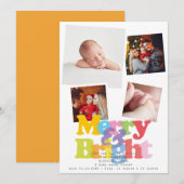 Merry Bright 4 Foto Kerst Geboorte Aankondiging (Voorkant / Achterkant)