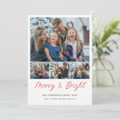 Merry & Bright 4 foto's collage Familie Kerstmis Feestdagenkaart (Staand voorkant)