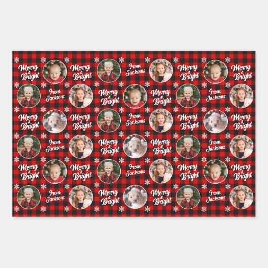 Merry&Bright 4 Foto's met kerstrode buffels Inpakpapier Vel (Voorkant 2)