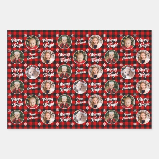 Merry&Bright 4 Foto's met kerstrode buffels Inpakpapier Vel (Voorkant)