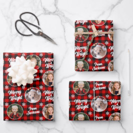 Merry&Bright 4 Foto's met kerstrode buffels Inpakpapier Vel