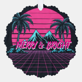 Merry & Bright 80's Night' Retro Synthwave Ornament Kaart