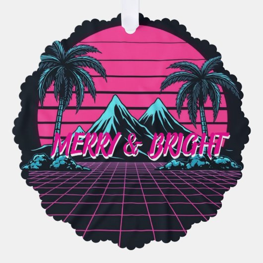 Merry & Bright 80's Night' Retro Synthwave  Ornament Kaart (Voorkant)