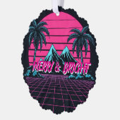 Merry & Bright 80's Night' Retro Synthwave  Ornament Kaart (Links)