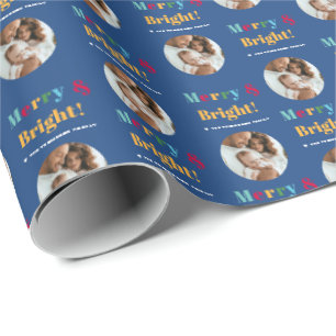 Merry & Bright Aangepaste Familie Foto Kerstmis bl Cadeaupapier