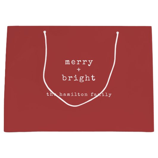Merry + Bright Aangepaste familienaam Kerstmis Groot Cadeauzakje (Voorkant)