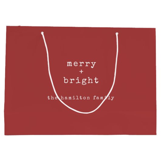 Merry + Bright Aangepaste familienaam Kerstmis Groot Cadeauzakje (Achterkant)